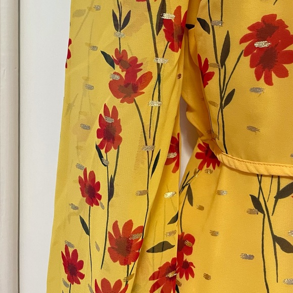 Mustard Yellow Floral Print Peplum Top - Picture 2 of 5